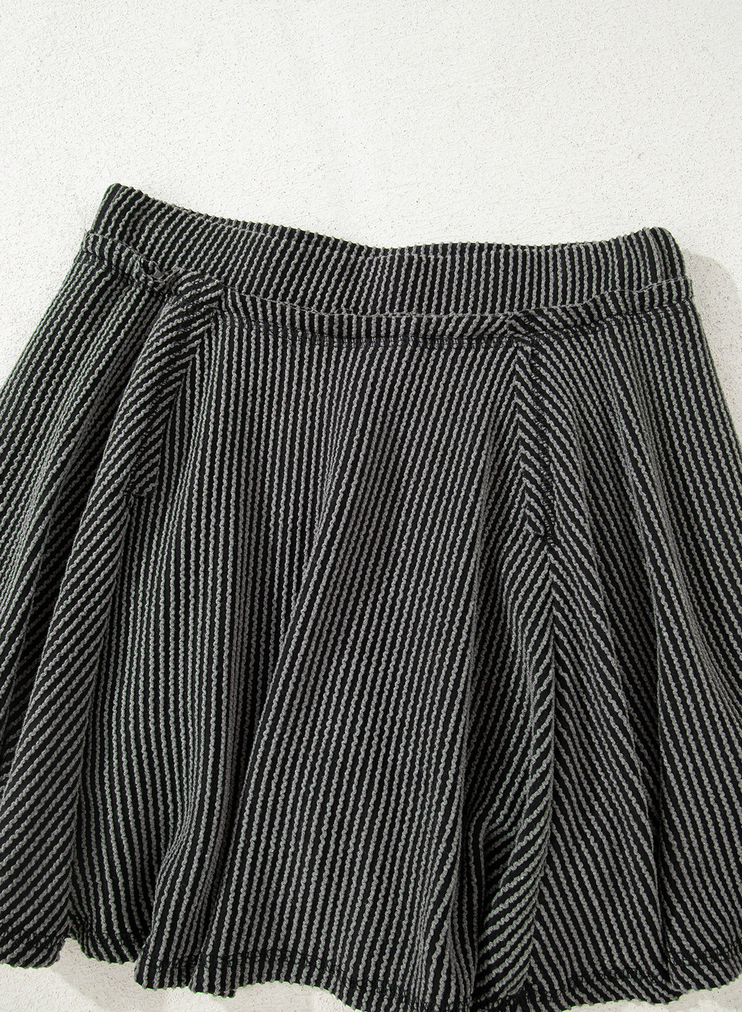 Dark Grey Corded Lantern Sleeve Top High Waist Ruffled Mini Skirt Set