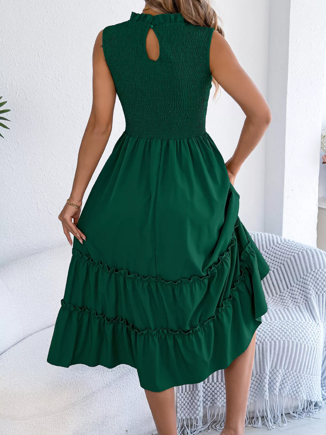 Smocked Sleeveless Tiered Dress