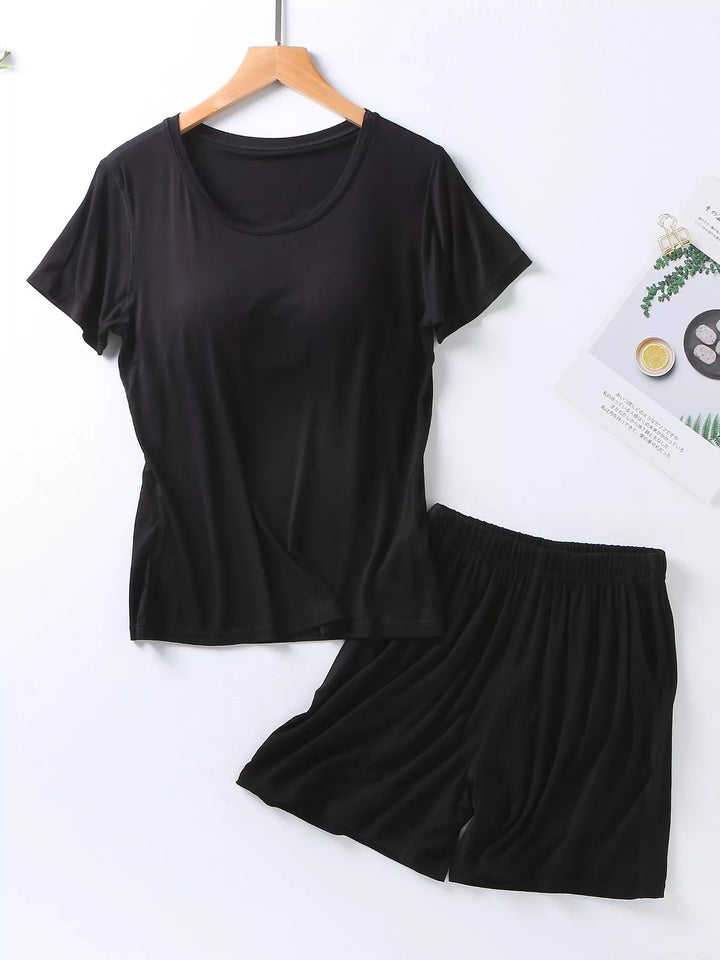 Plus Size Padded Round Neck Modal T-Shirt and Shorts Set