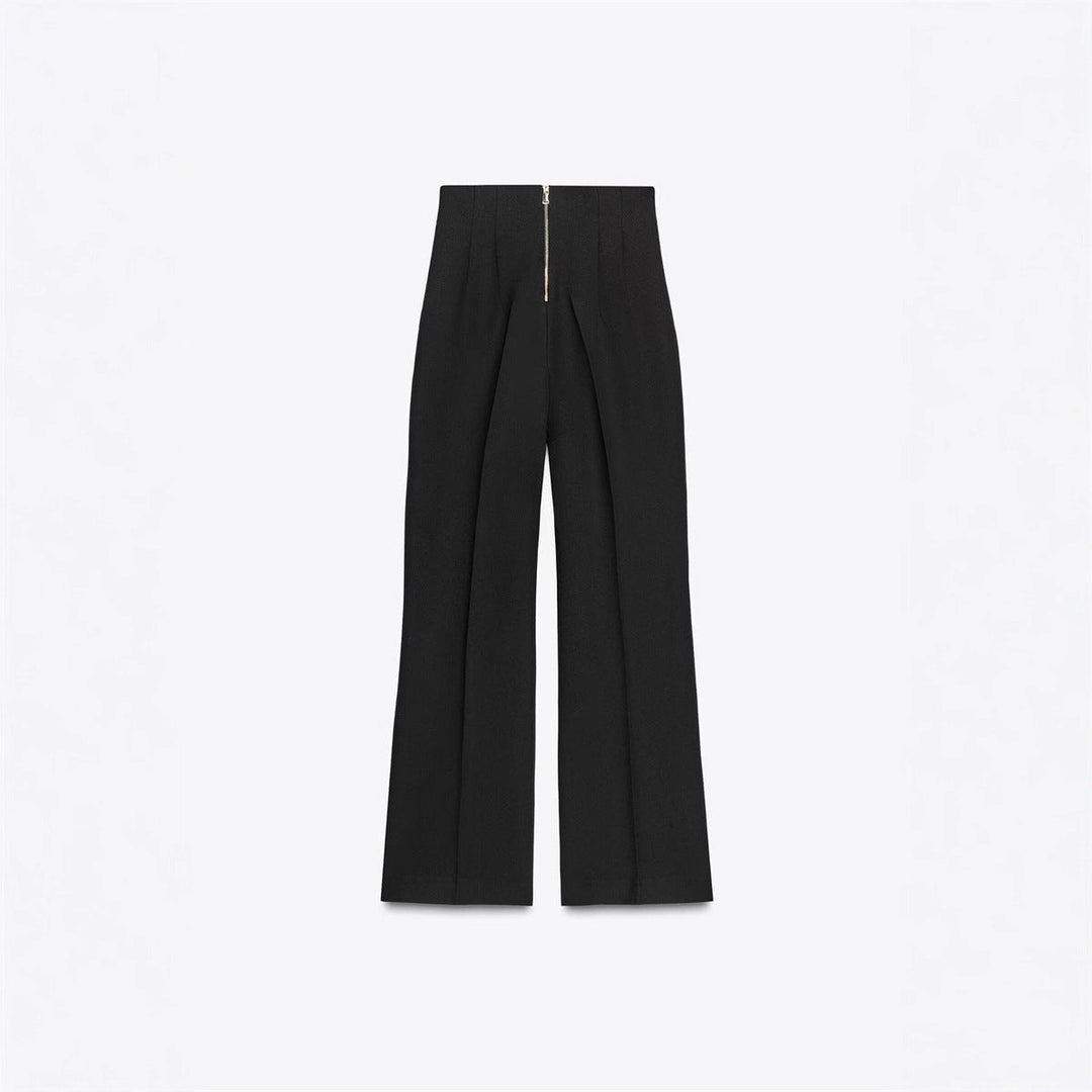 Retro Fashion Versatile Slimming High-waisted Pants With Zip Decoration