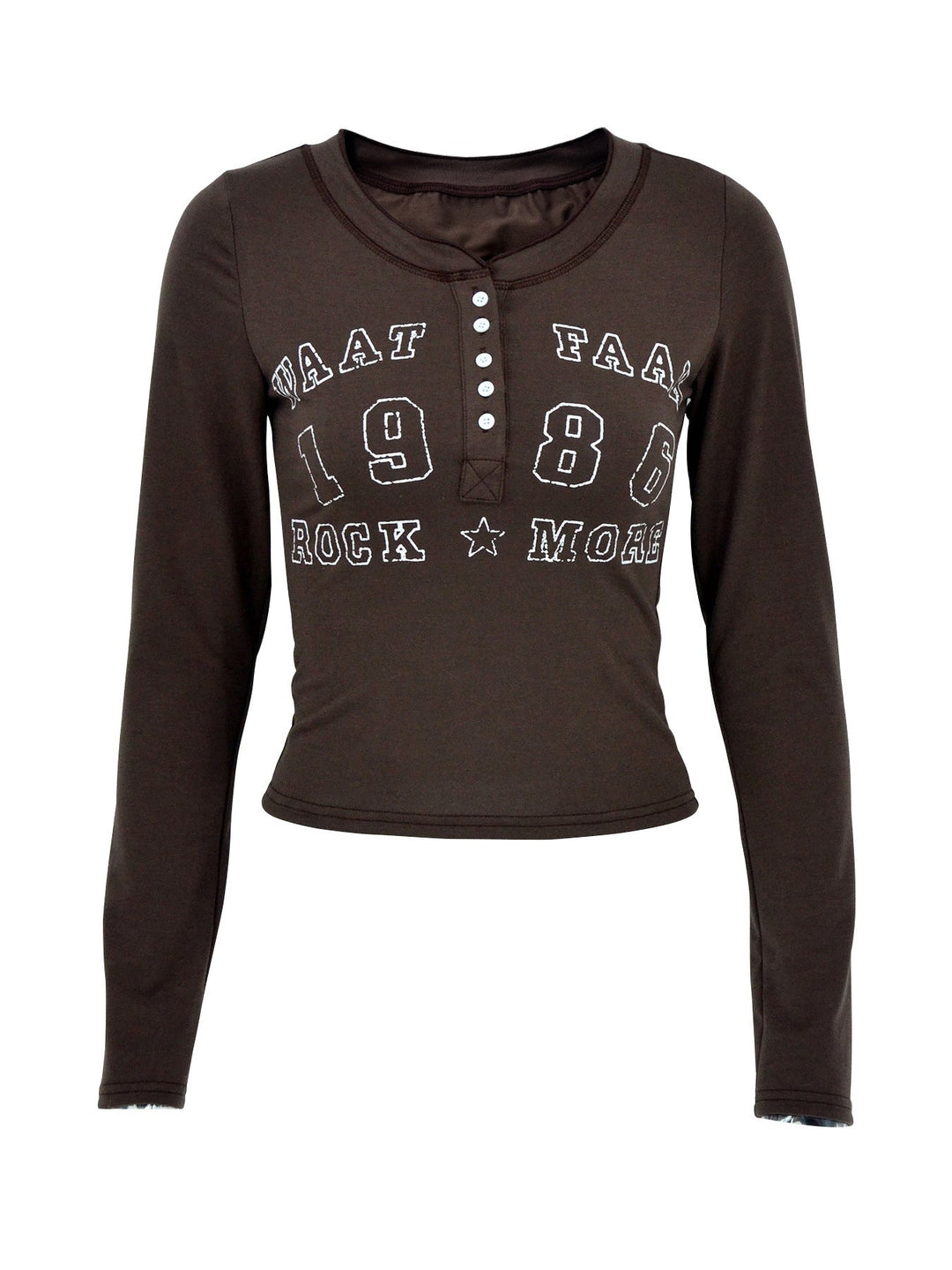 Letter Graphic Button Detail Long Sleeve T-Shirt