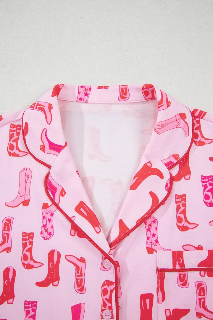 Cowgirl Boots Printed Shirt and Shorts Set