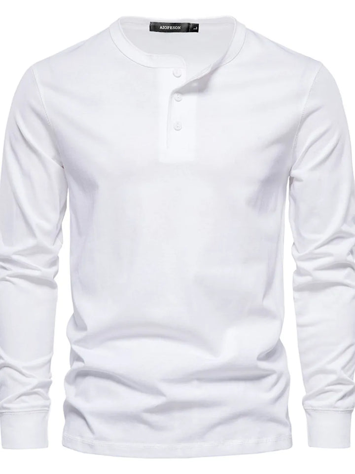 Men's Full Size Quarter Button Round Neck Long Sleeve T-Shirt Plus Size