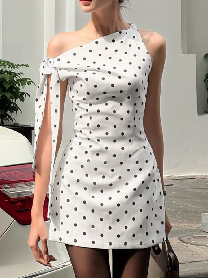 Polka Dot Sleeveless Mini Dress with Bow Accents