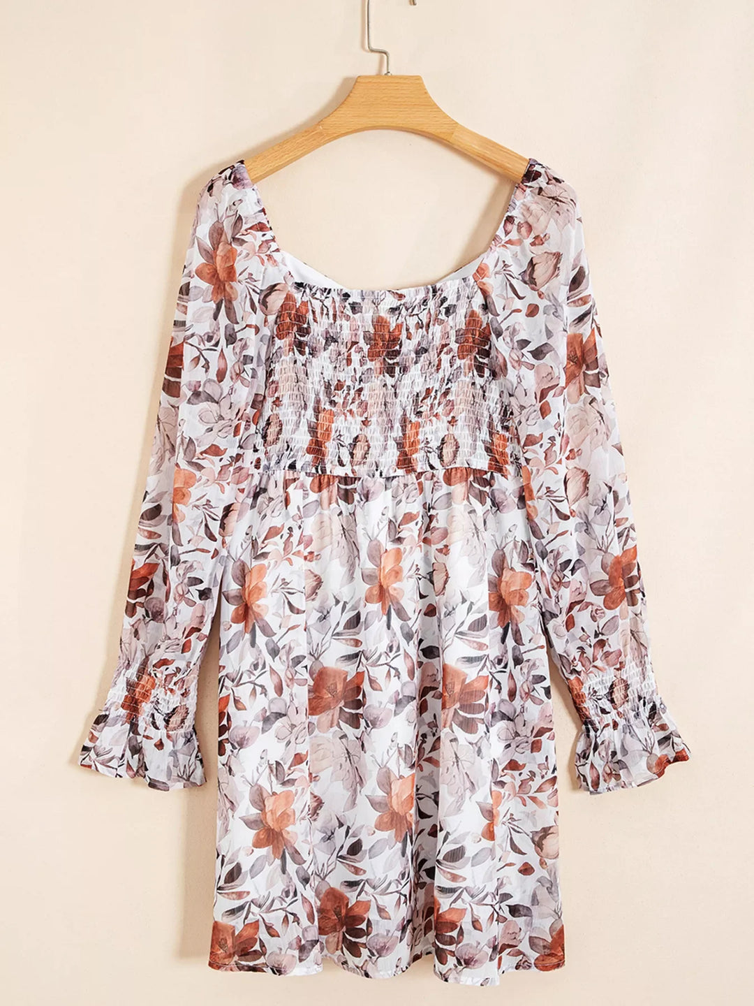 Floral Print Sweetheart Neck Long Sleeve High Waist Mini Dress