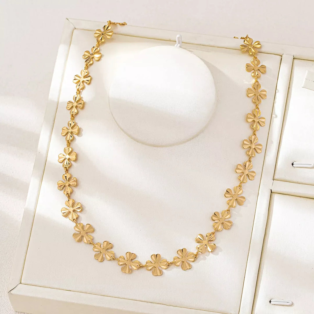18K Gold-Plated Alloy Flower Chain Necklace