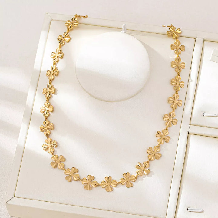 18K Gold-Plated Alloy Flower Chain Necklace