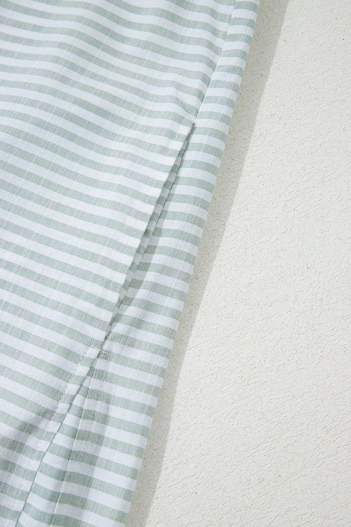 Striped Johnny Collar Long Sleeve Mini Shirt Dress