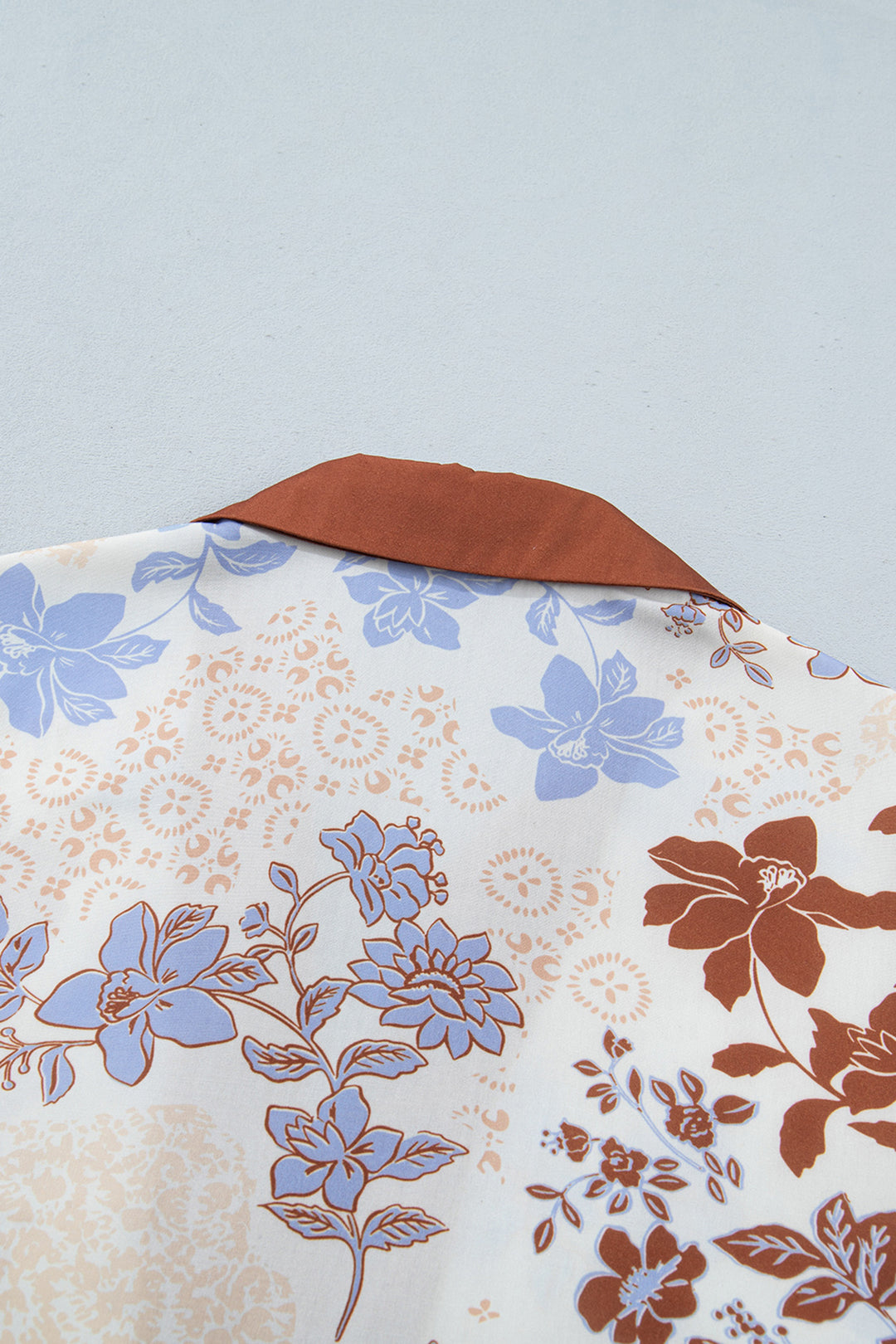 White Floral Print Colorblock V Neck Long Sleeve Blouse