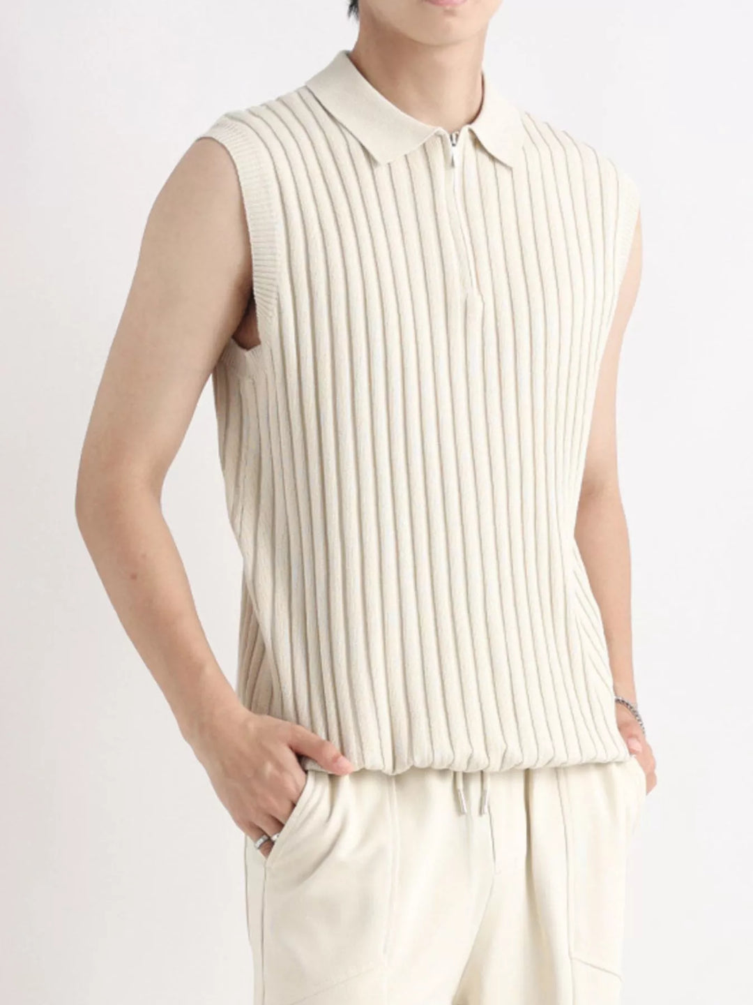 Men's Plus Size Ribbed Knit Zip-Up Tank