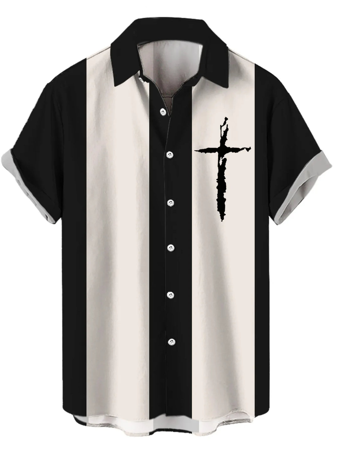 Men's Full Size Cross Casual Striped Button Up Shirt Plus Size
