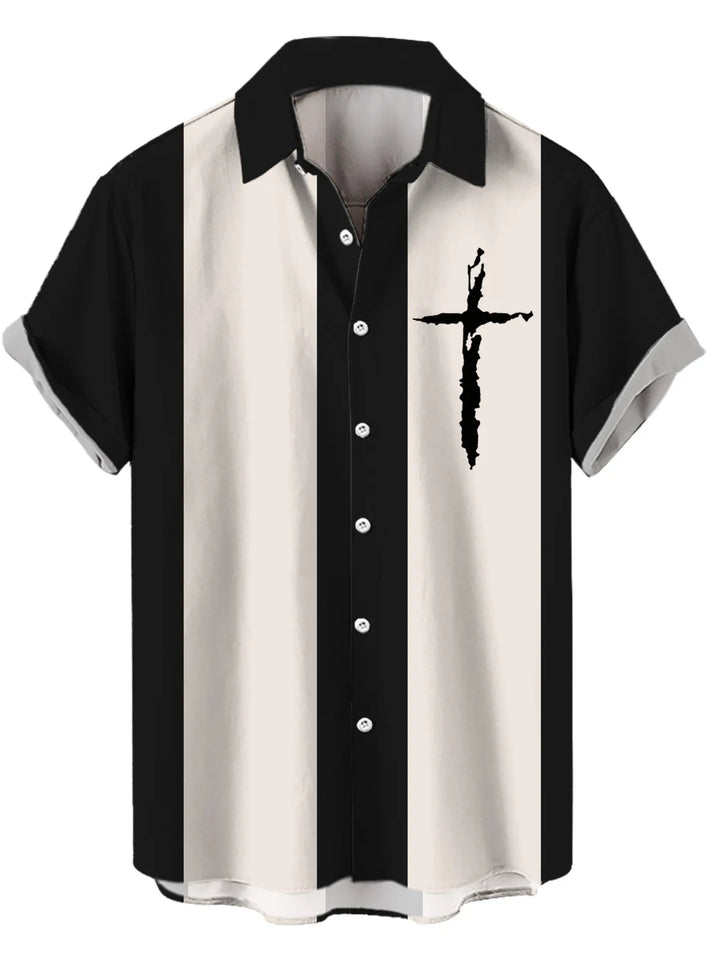 Men's Full Size Cross Casual Striped Button Up Shirt Plus Size