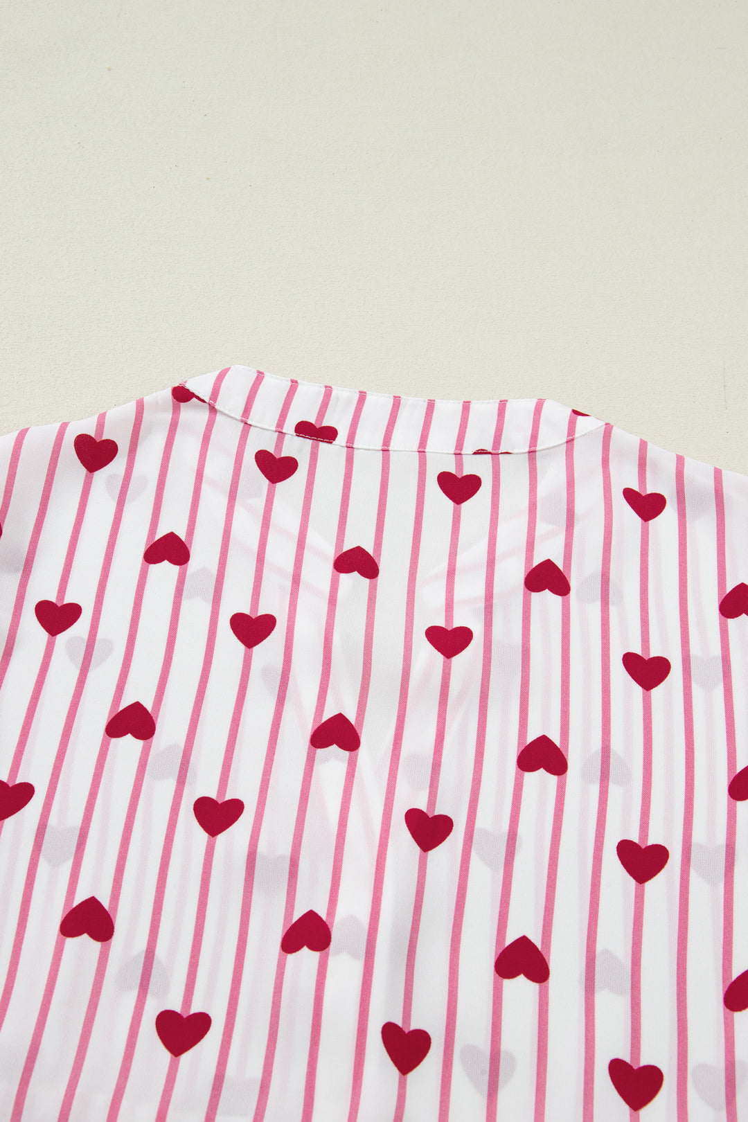 Pink Stripe Textured Heart Print Long Flounce Sleeve Shirt