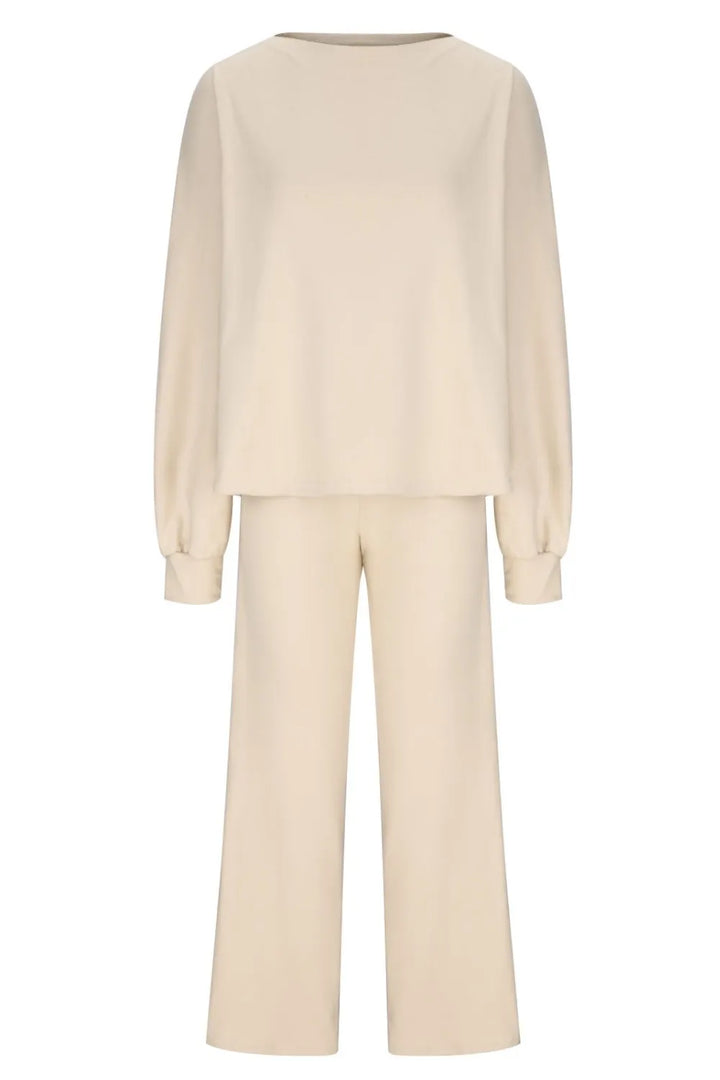Round Neck Long Sleeve Top and Pants Set