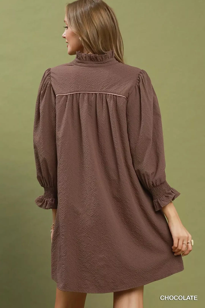 Umgee Textured Puff Sleeve Mini Dress