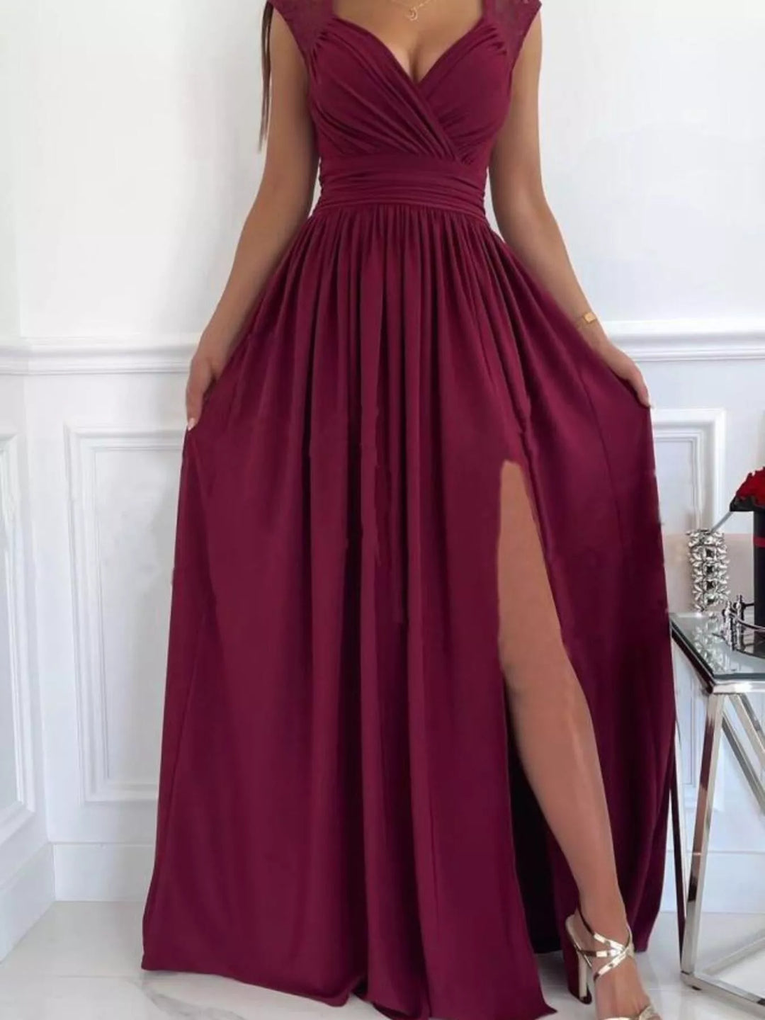 High Slit Lace Detail Maxi Dress