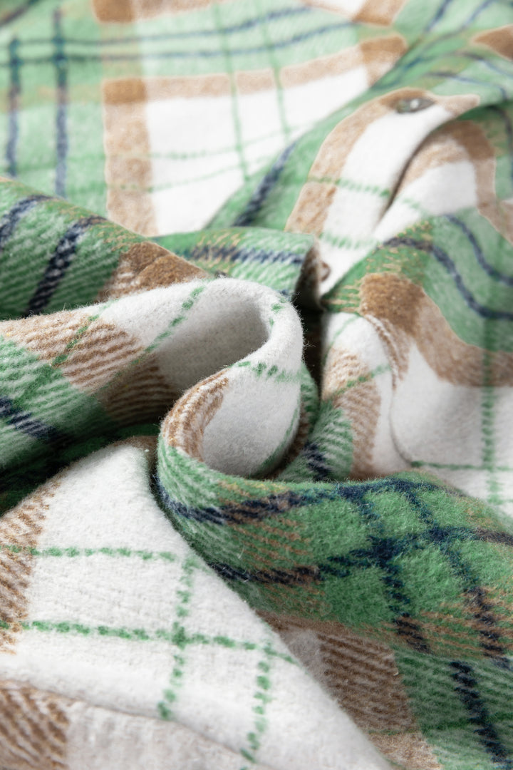 Khaki Christmas Plaid Casual Flannel Shacket