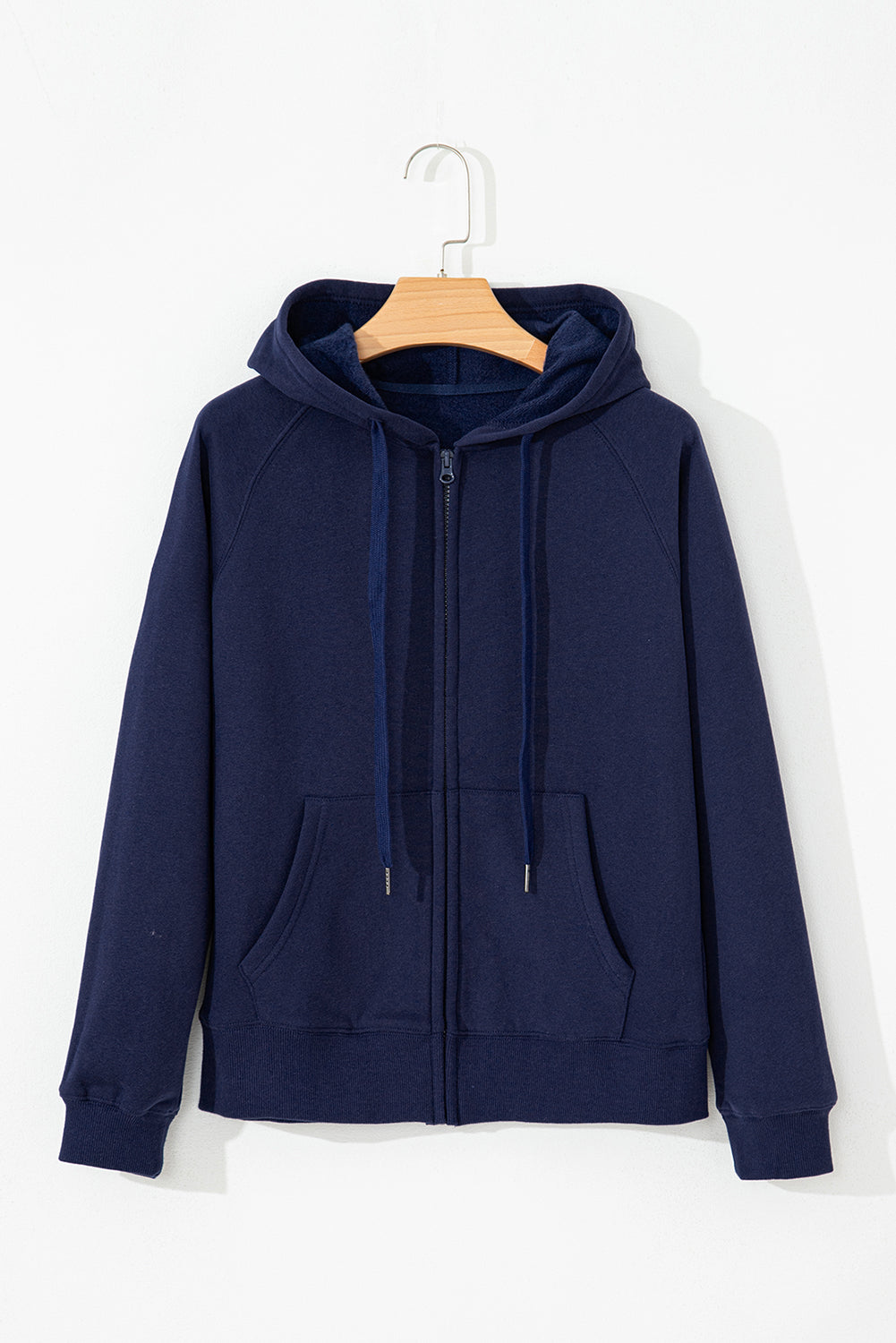 Sweat à capuche zippé doublé polaire bleu marine uni