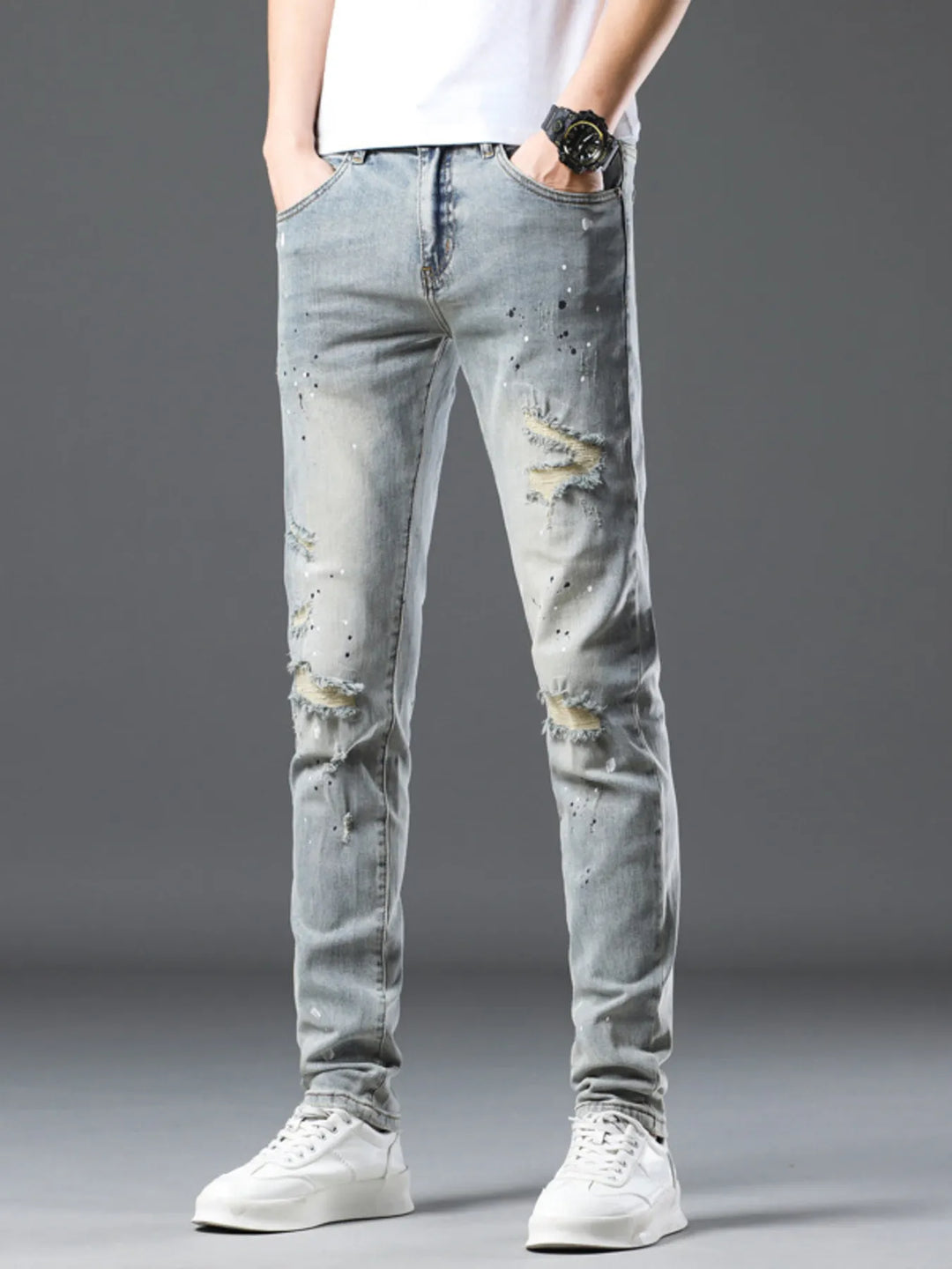 Men's Vintage Distressed Light Wash Skinny Jeans