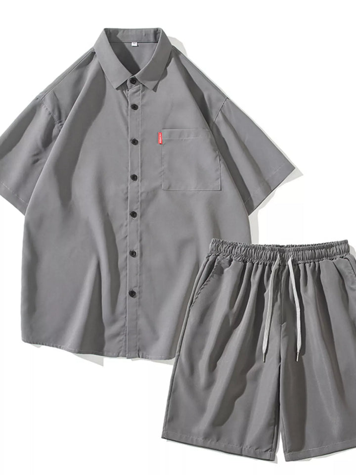 Men's Plus Size Casual Solid Color Shirt & Shorts Set