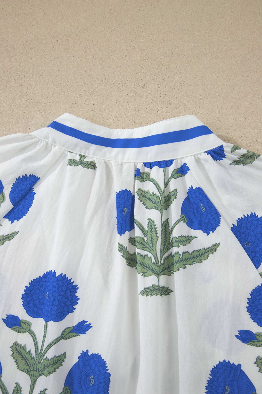 Sky Blue Casual Wild Flower Print V Neck 3/4 Sleeve Blouse