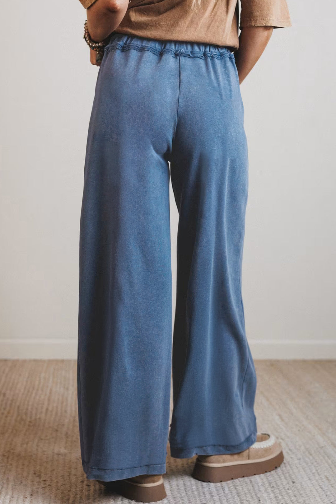 Ashleigh Blue Mineral Wash Drawstring Retro High Waist Wide Leg Western Pants