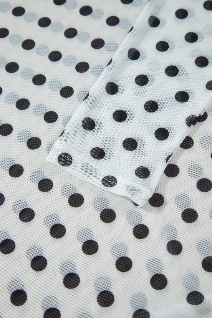Black Polka Dot Sheer Mesh Long Sleeve Round Neck Shift Top