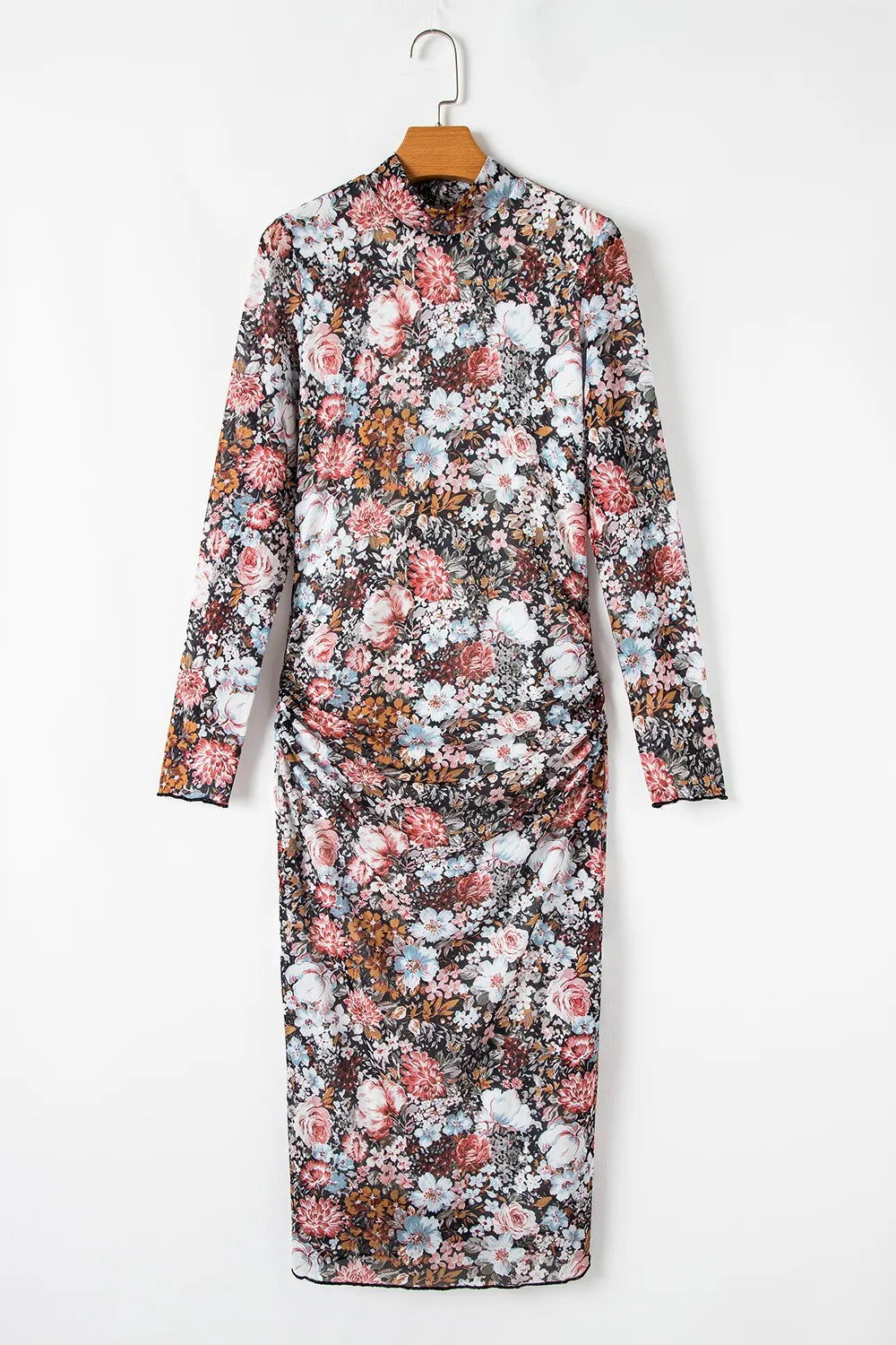 Printed Long Sleeve Midi Slim Dress