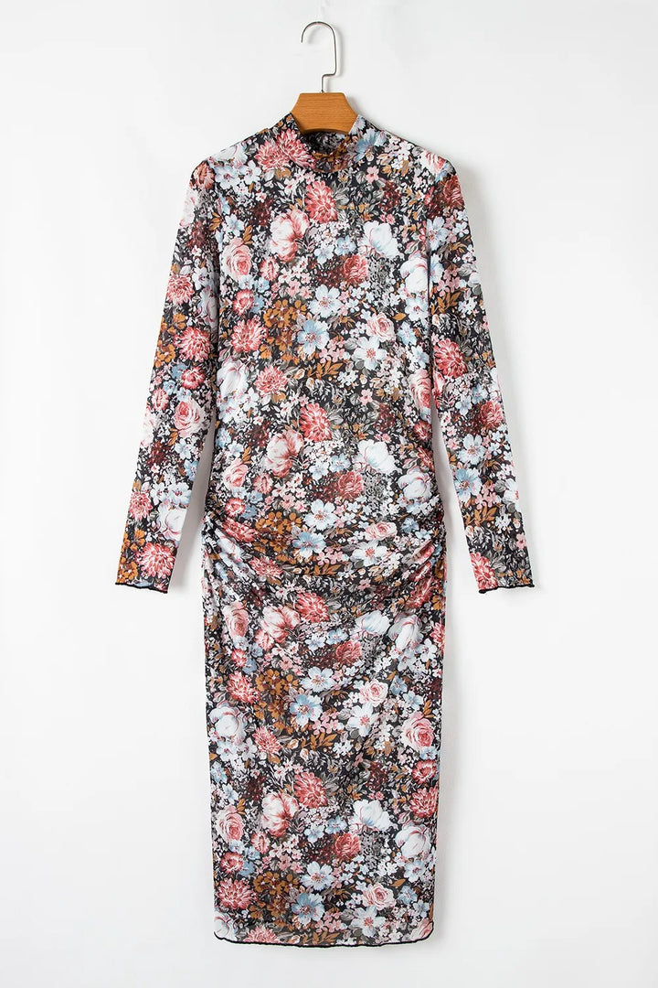 Printed Long Sleeve Midi Slim Dress