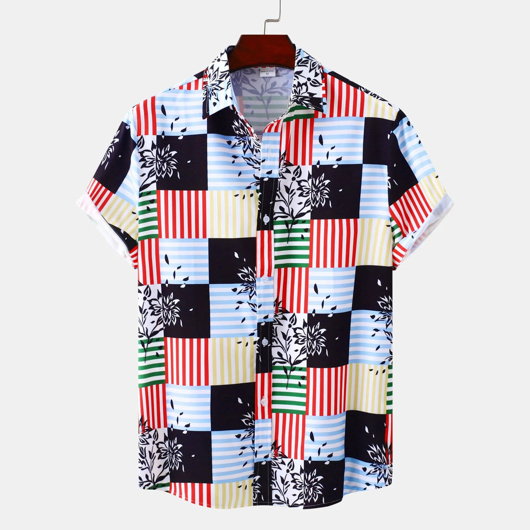 Men's Plus Size Color Block Striped Button Up Casual Shirt