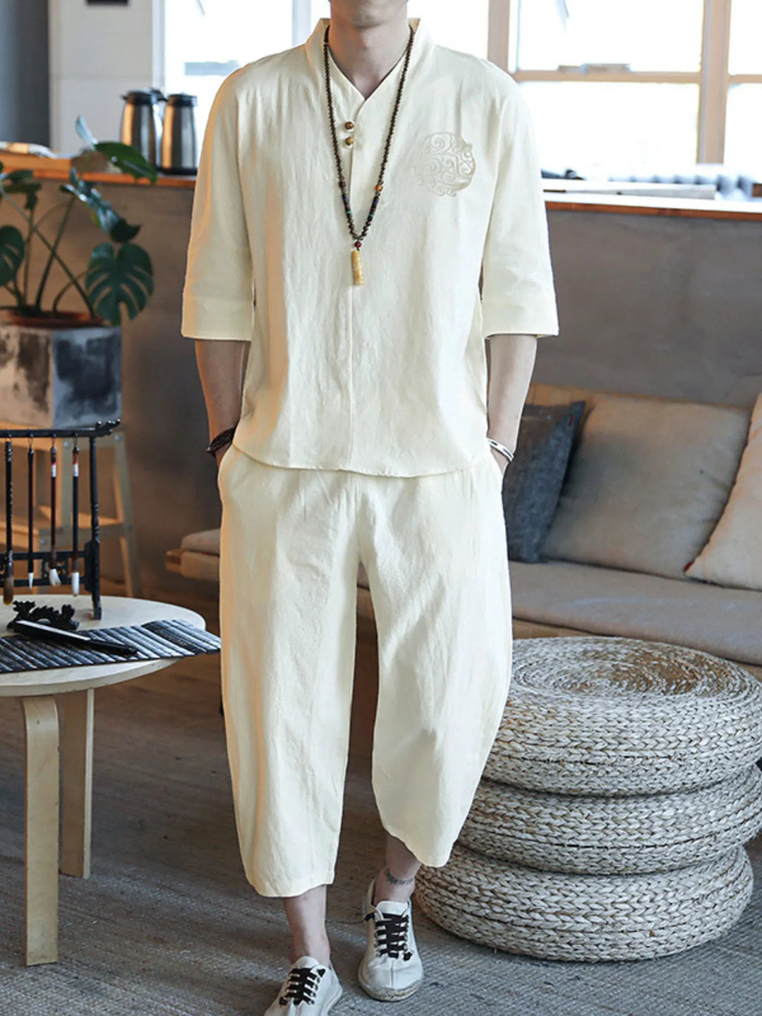 Men's Plus Size 3/4 Sleeve Top and Pants Set