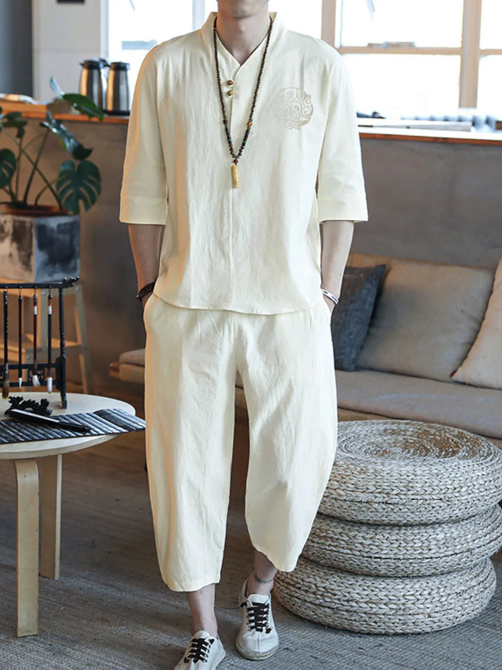 Men's Plus Size 3/4 Sleeve Top and Pants Set