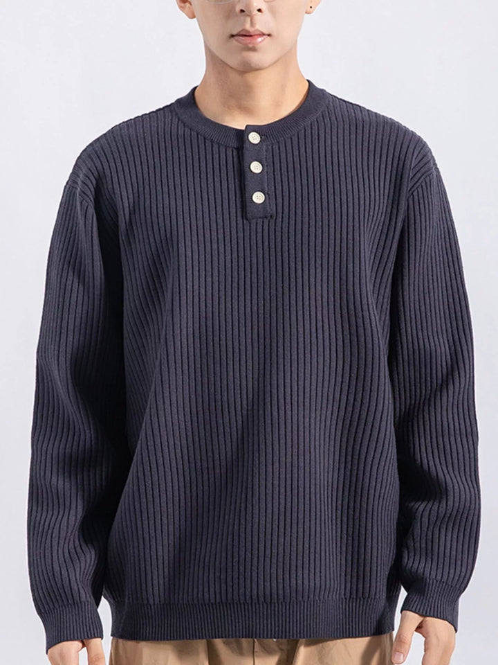 Men's Plus Size Ribbed Button Detail Knit Top
