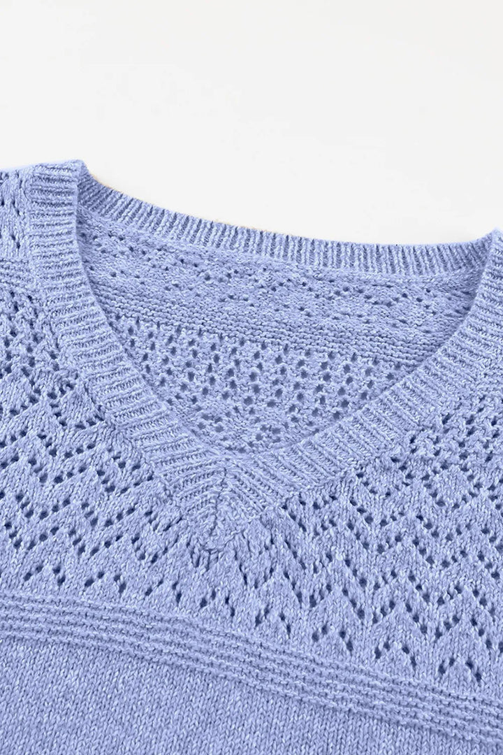 Openwork V-Neck Long Sleeve Sweater