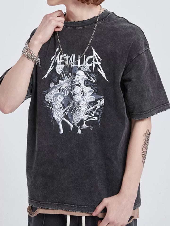 Men's Graphic Round Neck Wash T-Shirt