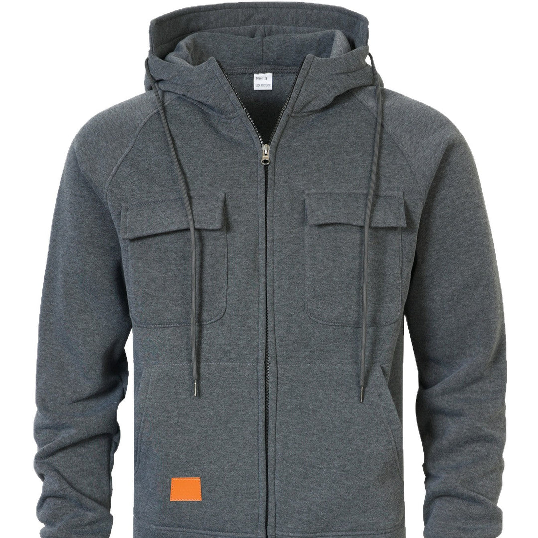 Mens Loose-Fit Hoodie With Multiple Pockets And A Stand-Up Collar