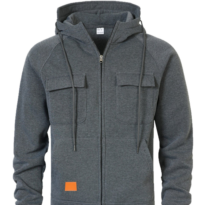 Mens Loose-Fit Hoodie With Multiple Pockets And A Stand-Up Collar