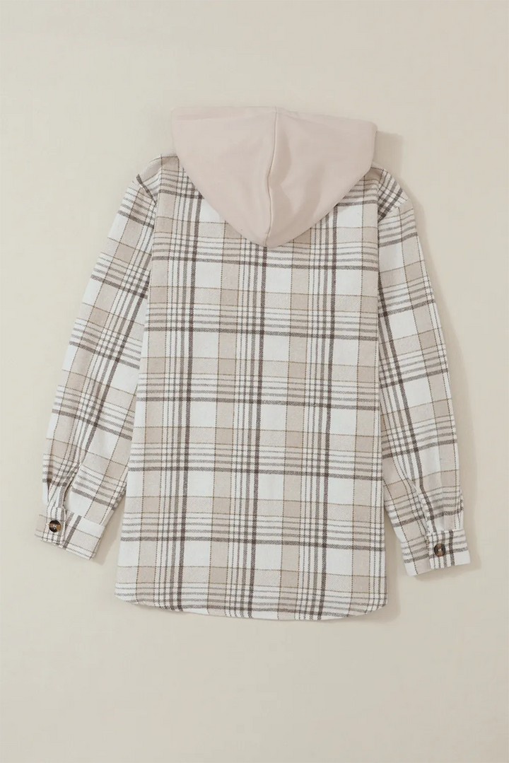 Plaid Removable Hood Button Up Shacket