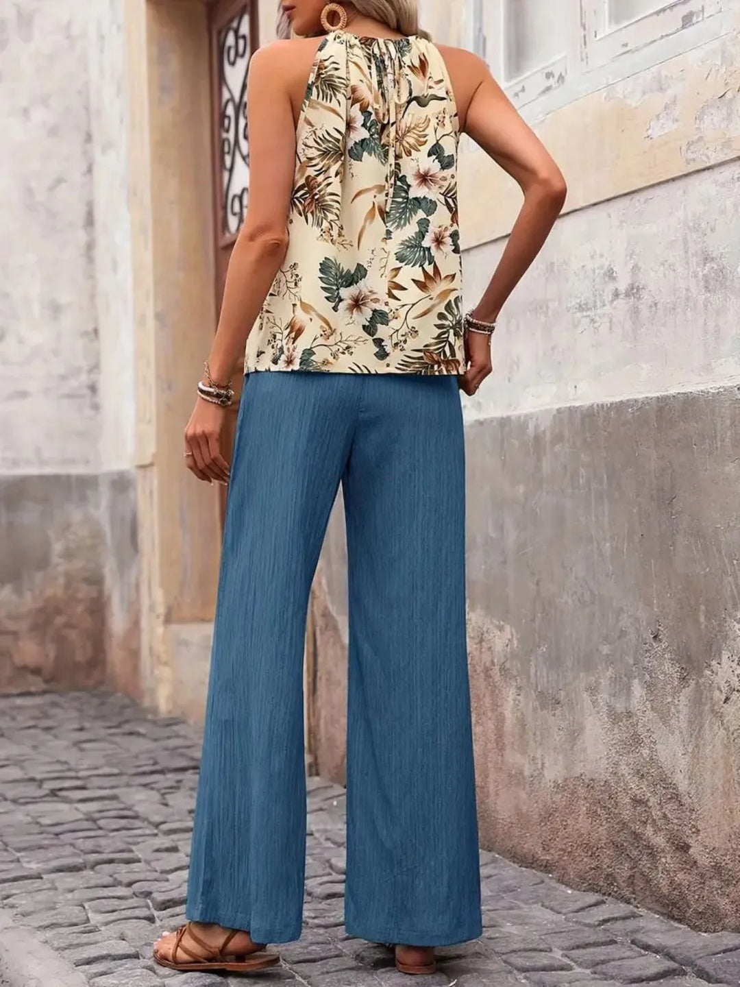 Printed Tank Top and Wide Leg Pants Set