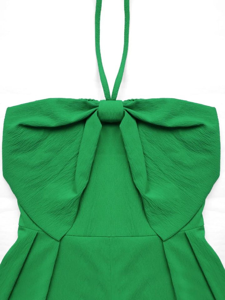 Bow Halter Neck Smocked Romper