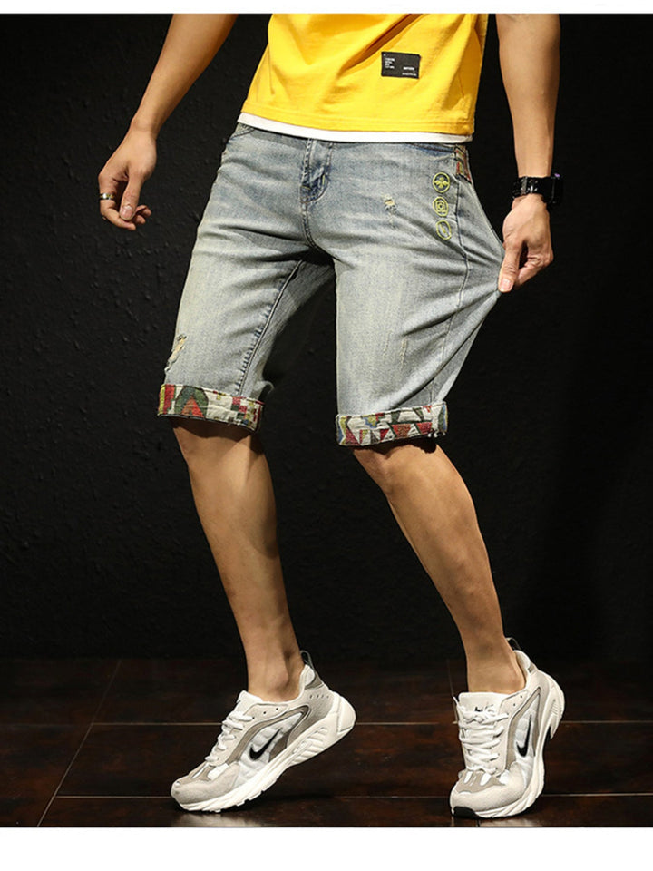 Men's Wash Denim Shorts with Rolled Cuffs