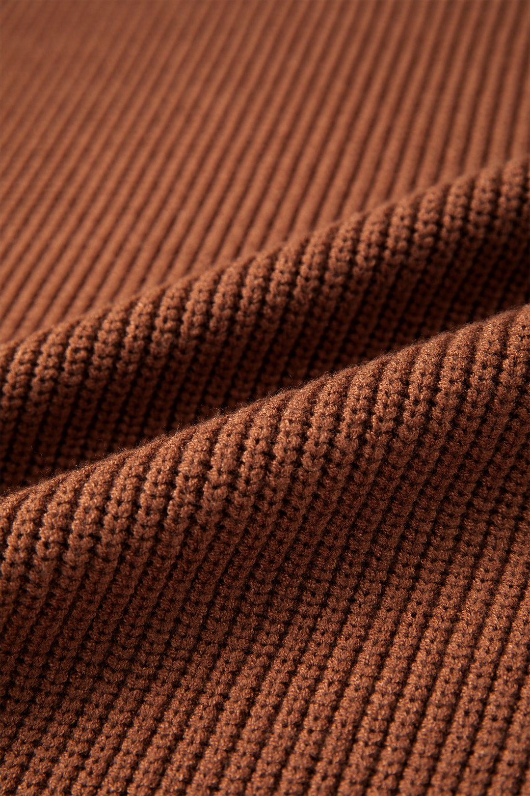 Chestnut Long Sleeve Ribbed Knit Stand Neck Regular Fit Pullover Sweater