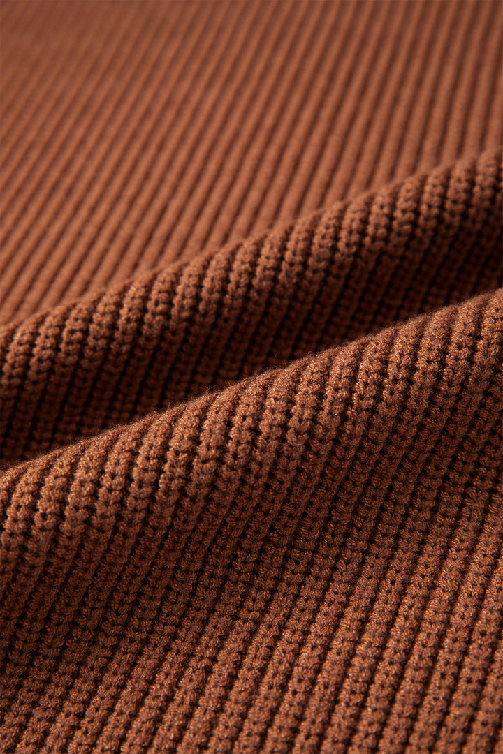 Chestnut Long Sleeve Ribbed Knit Stand Neck Regular Fit Pullover Sweater