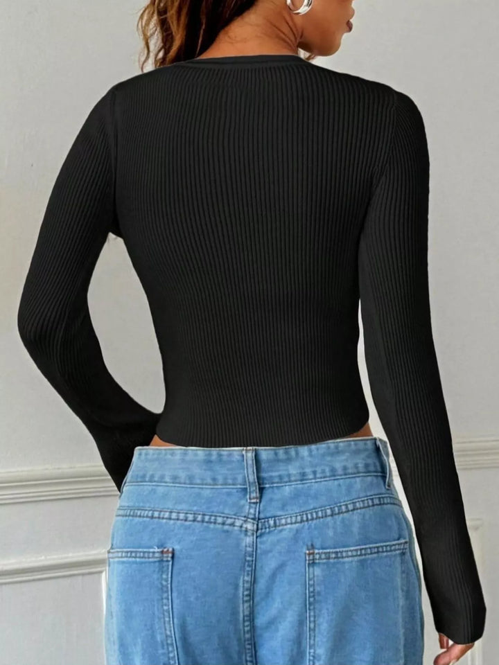 Ribbed Knit Button-Up Cropped Cardigan
