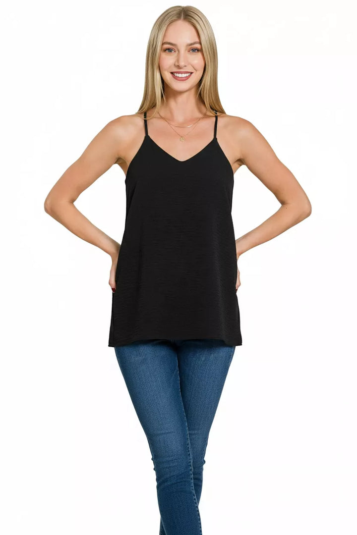 Zenana Woven Airflow Adjustable Strap V-Neck Cami