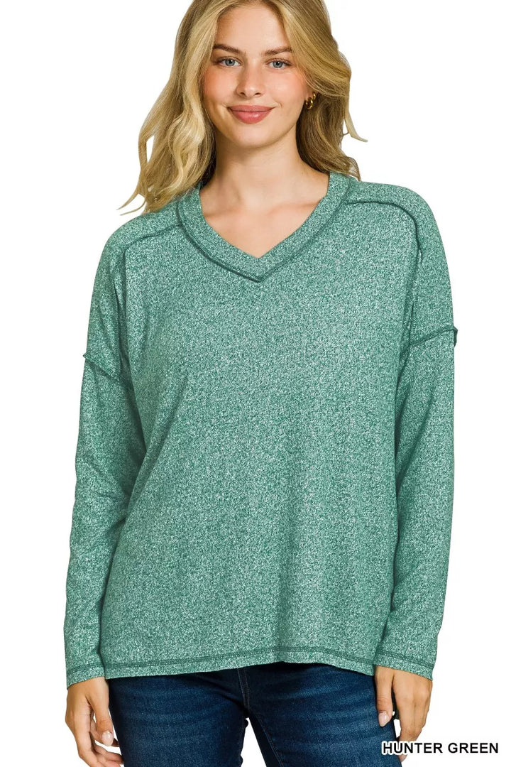 Zenana Soft Melange Hacci Exposed Seam Hi-low Tee