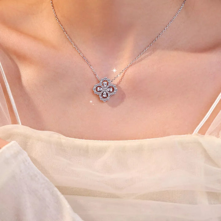 Moissanite 925 Sterling Silver Clover Pendant Necklace