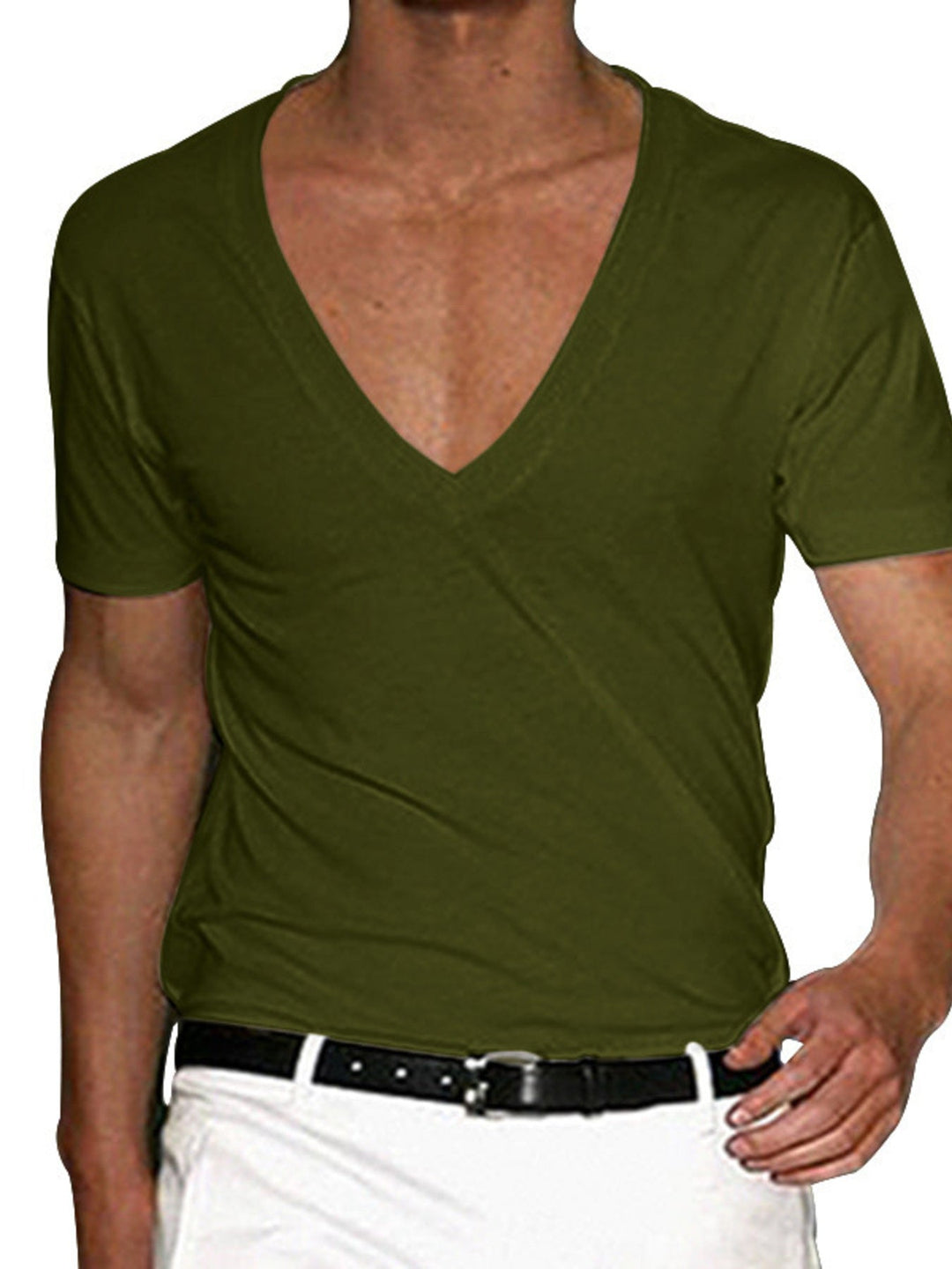 Men's Plus Size Deep V-Neck Slim Fit T-Shirt