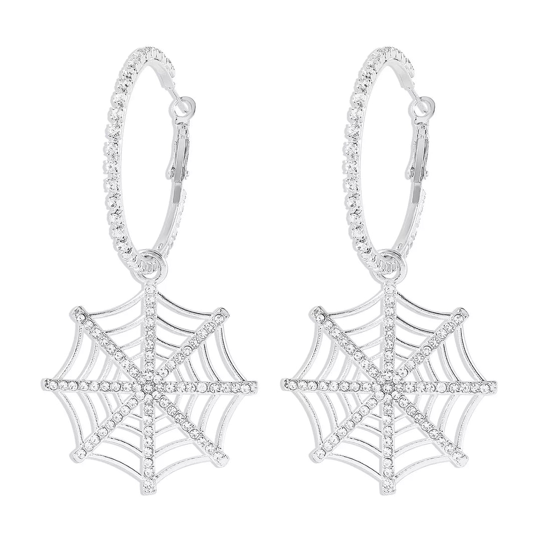 Halloween Spider Web Dangle Hoop Earrings
