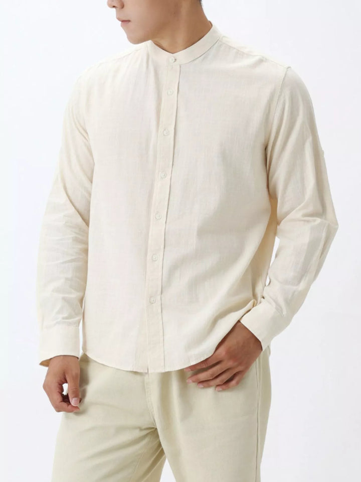 Men's Casual Mandarin Collar Long Sleeve Shirt